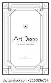 Art Deco coloring page black and white design. Vintage geometric art deco frame with copy space.