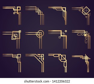  Art deco corner set.Creative template in style of 1920s for borders and frames.  Vector illustration. 