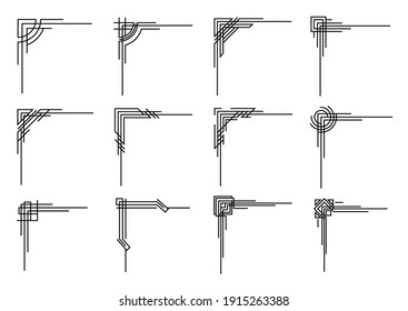Art deco corners collection. Vector geometric borders set. Orante wedding invintation element. Vintage border elements