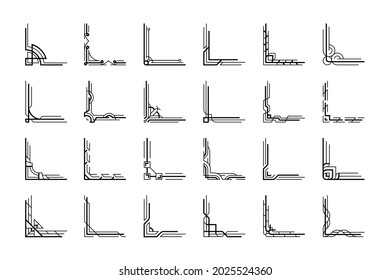 Art deco corners. Art deco corners collection. Vector geometric borders set