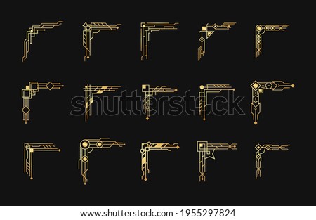 Art deco corners gold set.  Artdeco corners for borders and frames.
