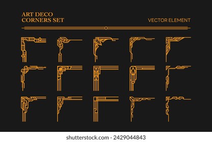 Art deco corners set, Vintage gold corners, Geometric gold corners, line geometric luxury corners , wedding banner label card geometric background vector illustration