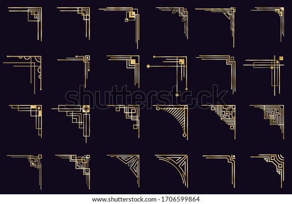 Art\
deco corners. Vintage gold arabic geometric borders, decorative\
golden dividers, antique elegant corners isolated icons set. Border\
ornate corner, vintage golden antique\
illustration