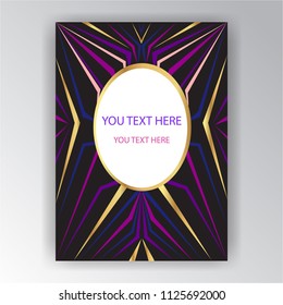 Art Deco creative background, neon golden colors page template for print and web decoration .