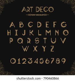 Art Deco creative font. Creative template in style of 1920s for your design. Letters, Numbers  in Vector. EPS 10