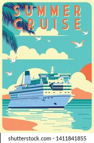 Art Deco cruise ship vector illustration. Passenger liner in ocean. Illustration of vacation and cruise. Handmade drawing vector illustration. - Shutterstock ID 1411841855