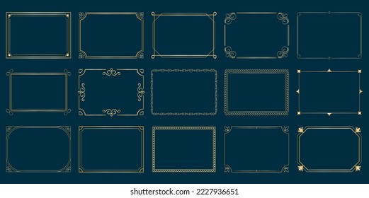 Art deco decorative borders and antique filigree geometric design elements isolated vector illustration collection.
