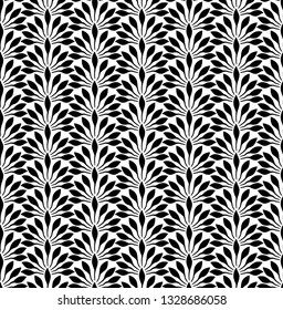 Art deco with decorative flowers shapes. Seamless pattern with fan tiles. Floral repeating texture. Abstract leaves stylish background. Graphic geometric regular backdrop. Stylized endless wallpaper