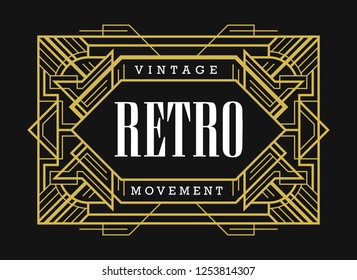 Art Deco Decorative Label Fashionable Retro Line Art Exclusive Composition For Background Tag Backdrop or Poster