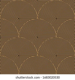 Diseño Art Déco. Patrón abstracto geométrico sin fisuras con adorno dorado sobre fondo negro. Textura decorativa vintage. Moderna y elegante ilustración de lujo para papel pintado, página web, textil.