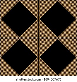 Diseño Art Déco. Patrón abstracto geométrico sin fisuras con adorno cuadrado dorado sobre fondo negro. Textura decorativa vintage. Moderna y elegante ilustración de lujo para papel pintado, página web, textil. 