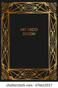 Art deco design border frame template background with golden lines