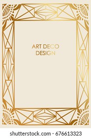 Art deco design border frame template background with golden lines