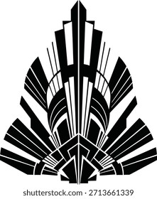 El elemento de diseño art deco presenta líneas elegantes y Formas geométricas. Es un motivo art deco abstracto. Este gráfico de inspiración vintage se puede utilizar para varios proyectos de diseño, añadiendo un toque de elegancia y sofisticación.