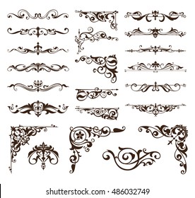 
Art deco design elements of vintage ornaments and borders corners of the frame
Isolated art nouveau flourishes on a white background