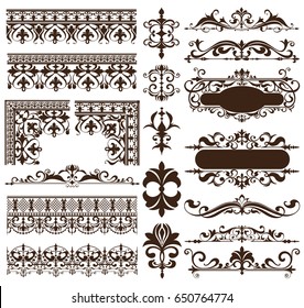 Art deco design elements of vintage ornaments and borders corners of the frame Isolated art nouveau flourishes Simple elements of floral ornaments and monograms on a white background