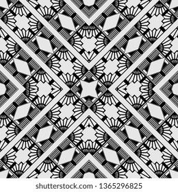Art Deco Design seamless decorative pattern. Abstract geometric background. Vector art black and white