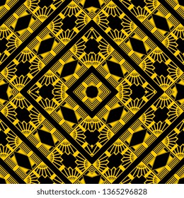 Art Deco Design seamless decorative pattern. Abstract geometric background. Vector art black yellow