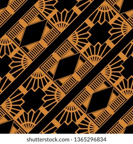 Art Deco Design seamless decorative pattern. Abstract geometric background. Vector art black orange