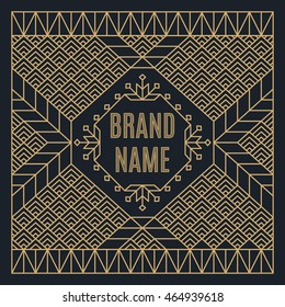 Art deco design template for vintage logo, label or badge. Luxury gold linear frame. Nouveau epoch 1920's gangster era vector. Identity design for store, shop, restaurant, boutique, fashion.