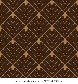 Art Deco diamond fan pattern. Luxury brown geometric decor. 