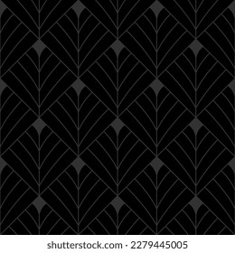 Art Deco diamond fan pattern. Luxury black geometric decor. 