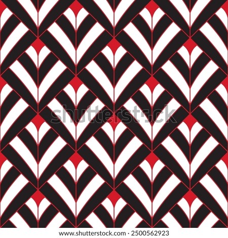Art Deco diamond fan pattern. Luxury red geometric decor. 
