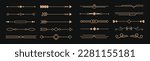 Art deco dividers and decorative golden headers. Victorian book and interior ornament. Vector flat style cartoon art deco illustration on black background

