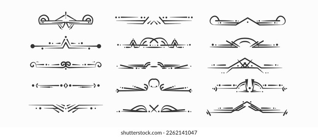 Art deco dividers and decorative headers. Victorian book and interior ornament. Vector flat-style cartoon art deco illustration on White background
