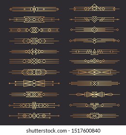Art deco dividers. Lines shapes decorative borders minimal swirl decor 1920s vector template dividers collection