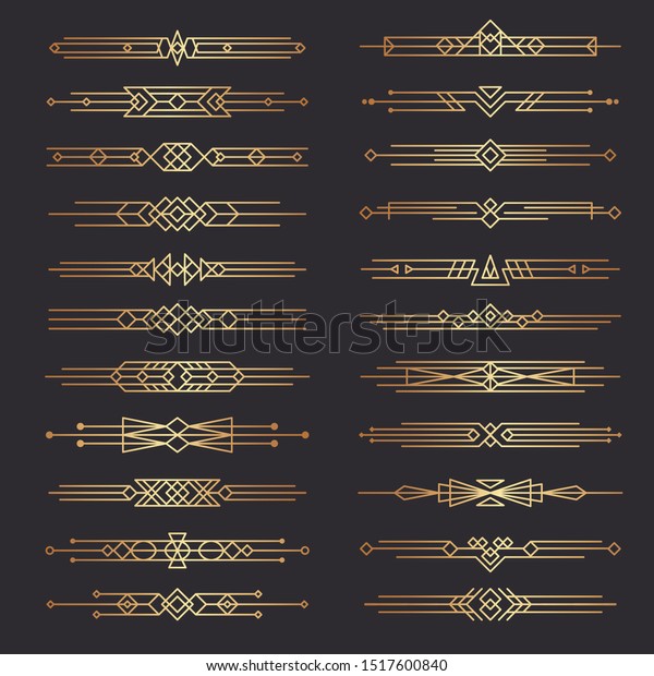 Art deco\
dividers. Lines shapes decorative borders minimal swirl decor 1920s\
vector template dividers\
collection
