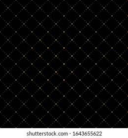 Art deco dot line rhombus seamless pattern vector. Gold geometric diagonal on black background.