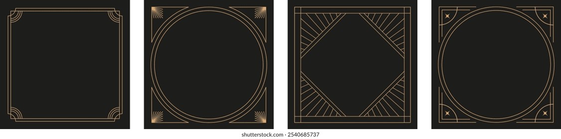 Art deco elegant frames collection. Set of luxury, minimalist, linear art frames, borders. Vector design