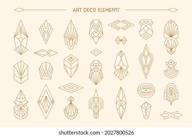 Art Deco Elements Set in Trendy Minimal Liner Style. Vector Geometric Shapes, Retro Design Elements for Creating Patterns, Logos, Frames and Badges