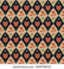Art deco, esoteric seamless pattern. Eye, stars, moon, flower. For packaging, textiles, wallpaper, bed linen
