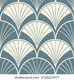 Patrón de abanico art déco en textura de fondo transparente beige y verde azulado