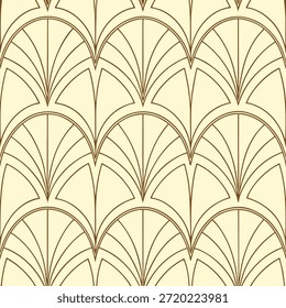 Patrón de abanico art déco con líneas marrones sobre fondo crema patrón geométrico transparente