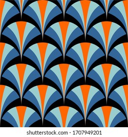 Art Deco fan pattern, colorful retro scales background