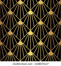 Art Deco fan pattern in gold and black color. Luxury ornamental geometric decor. Interior design wallpaper. 