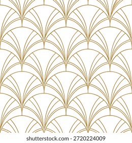 Fondo geométrico inconsútil del modelo del ventilador del art déco en oro y blanco Palabras claves: art deco, patrón, geométrico, inconsútil, fondo, oro, blanco, fan, abstracto, diseño, vintage, retro, elegante