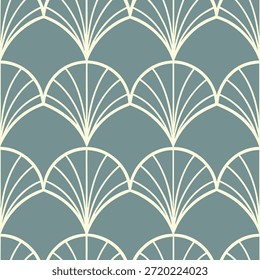 Fondo sin fisuras del patrón del ventilador del art déco en verde azulado y Ilustración vectorial de la crema
