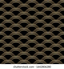 art deco fan seamless pattern black and gold color