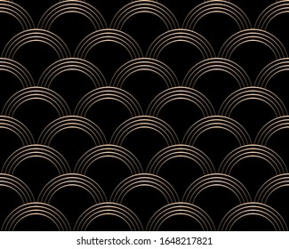 art deco fan seamless pattern black and gold color