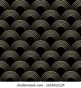 art deco fan seamless pattern black and gold color