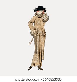 Art deco fashion, George Barbier-inspired vintage artwork illustration isolated on white, vector.
