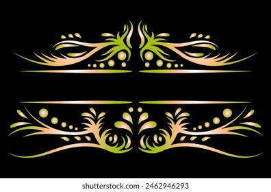 Art deco floral curls and swirls Ornamental vector elements dividers or headers. Decorative Vintage line borders or frames in geometric victorian style, elegant vintage design, antique bordering