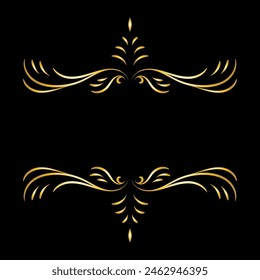 Art deco floral curls and swirls Ornamental vector elements dividers or headers. Decorative Vintage line borders or frames in geometric victorian style, elegant vintage design, antique bordering