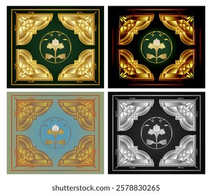 Art Deco Floral illustration set, featuring geometric, symmetrical and luxurious patterns, ideal for wedding invitations, luxury brands, textiles, packaging, greeting cards and interior decoration.