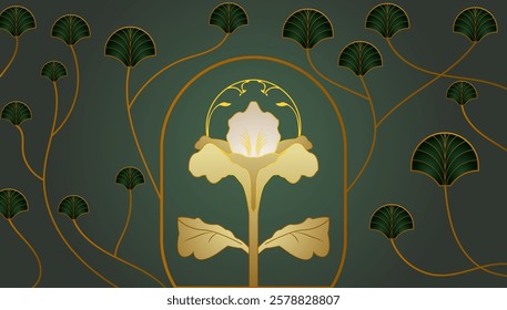 Art Deco Floral Illustrations feature geometric and symmetrical, luxurious ornamentation, ideal for wedding invitations, luxury brands, textiles, packaging, greeting cards and interior decoration.