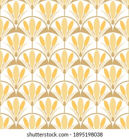 Art deco floral pattern of geometric shapes in vector, yellow color ornament, fabric, wallpaper